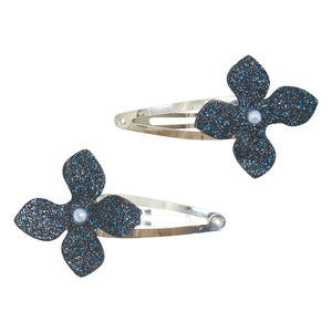 Tartine et Chocolat - 2-Piece Glitter Floral Hair Clip Set | Navy Blue