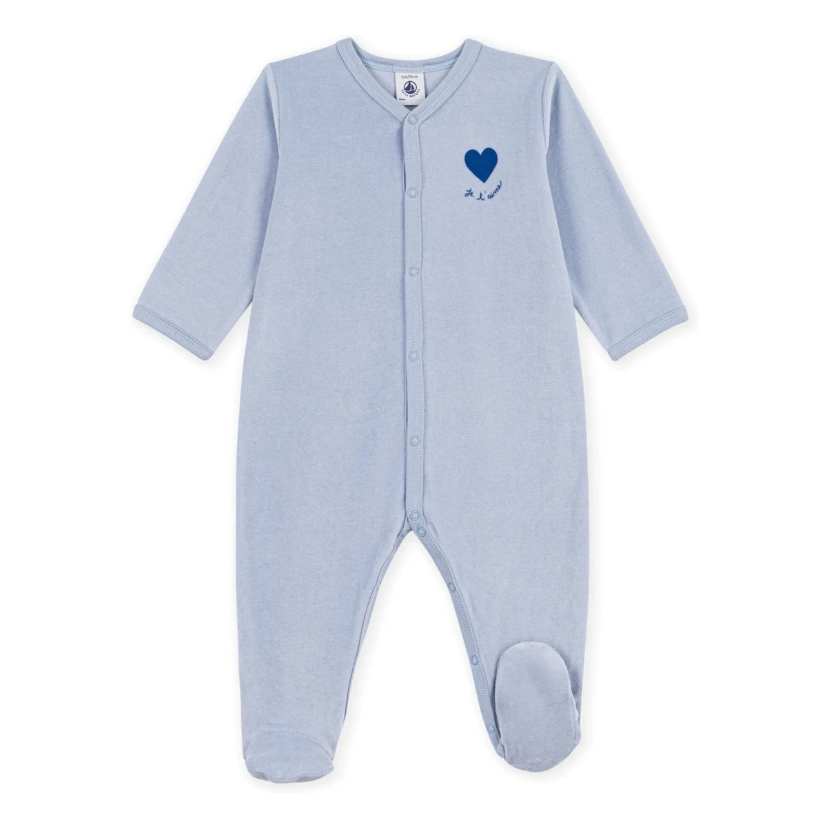 Petit Bateau - Sleep Well Pajama Velvet Heart Organic Cotton | Gray Blue
