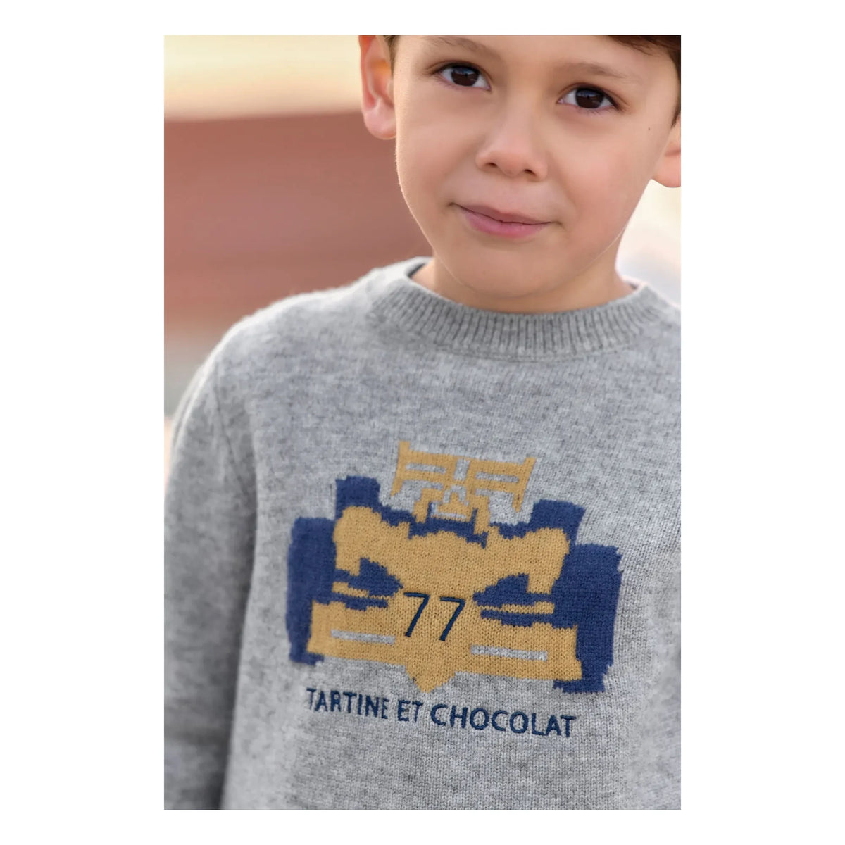 Tartine et Chocolat - Wool Racing Car Sweater | Grey Melange