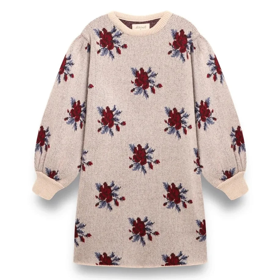 birinit - Colette Floral Merino Wool Dress | Ivory