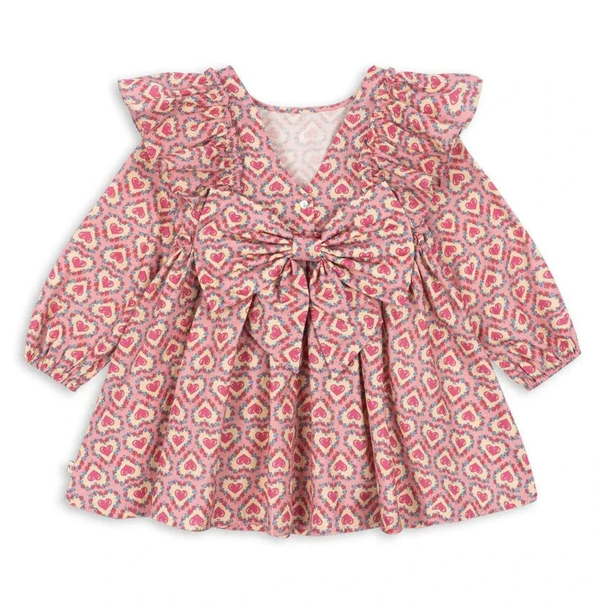 Konges Sløjd - Organic Cotton Heart Pattern Ruffled Dress | Pink