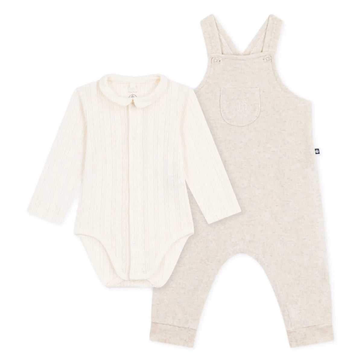 Petit Bateau - Organic cotton velvet body and overalls set | Beige