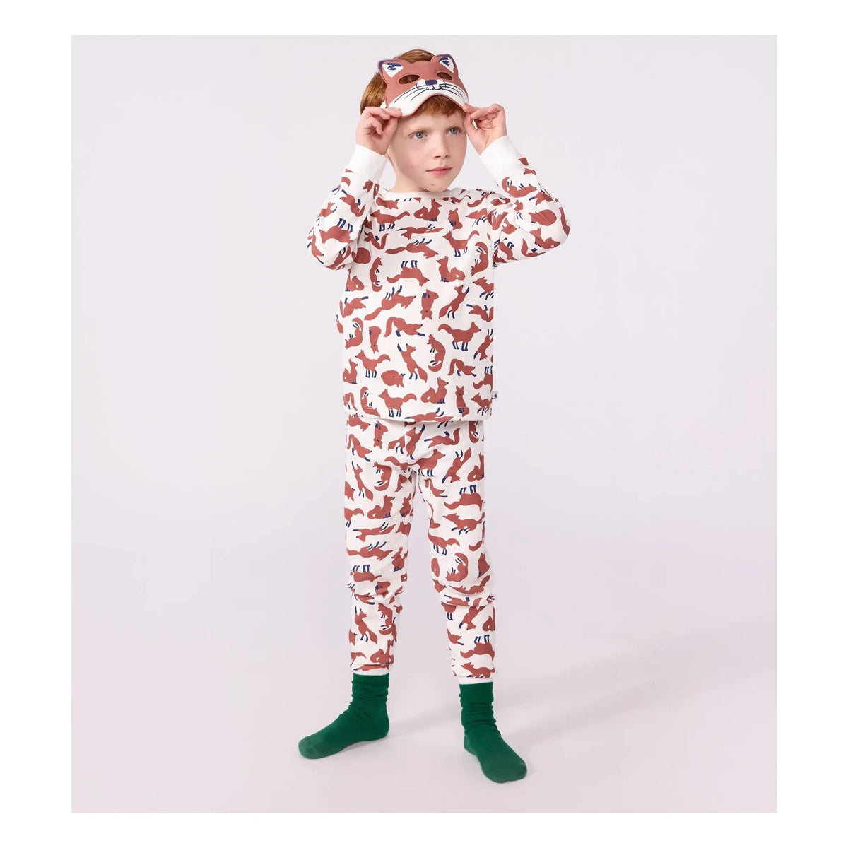 Petit Bateau - Organic Cotton Fox Pajama and Mask Set | White