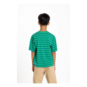 Smallable Kid - Nils Striped Organic Cotton T-shirt | Emerald green