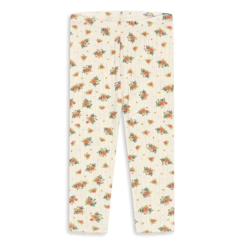 Konges Sløjd - Minnie Floral Pointelle Leggings, Organic Cotton | Ecru
