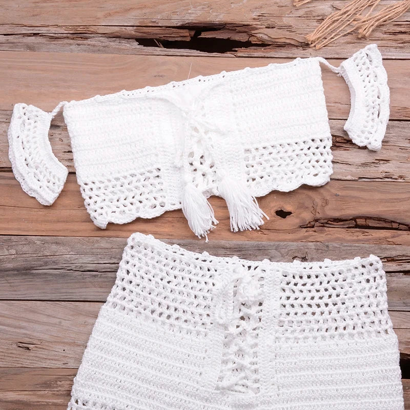 Jesminda - Knitted White Beach Shorts and Top Set