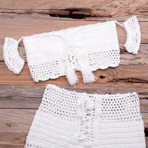 Jesminda - Knitted White Beach Shorts and Top Set