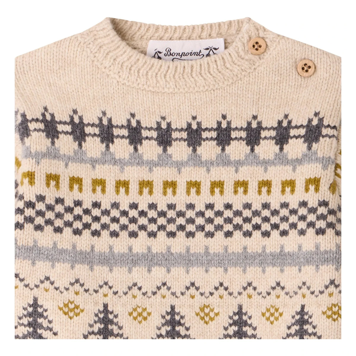 Bonpoint - Chiné Dalmire Jacquard Winter Wool Sweater | Natural