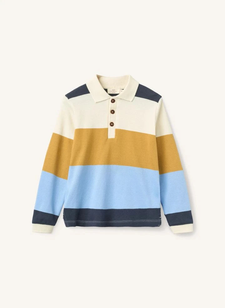 Copenhagen Colors - Organic Cotton Striped Long Sleeve Polo T-Shirt | Mustard