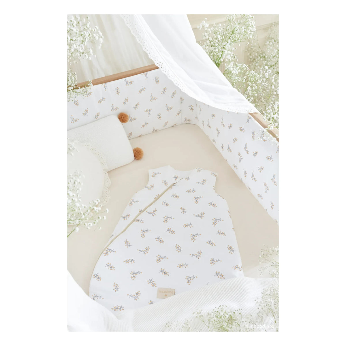 Nobodinoz - Cocoon Flore Organic Cotton Baby Sleeping Bag | Cream