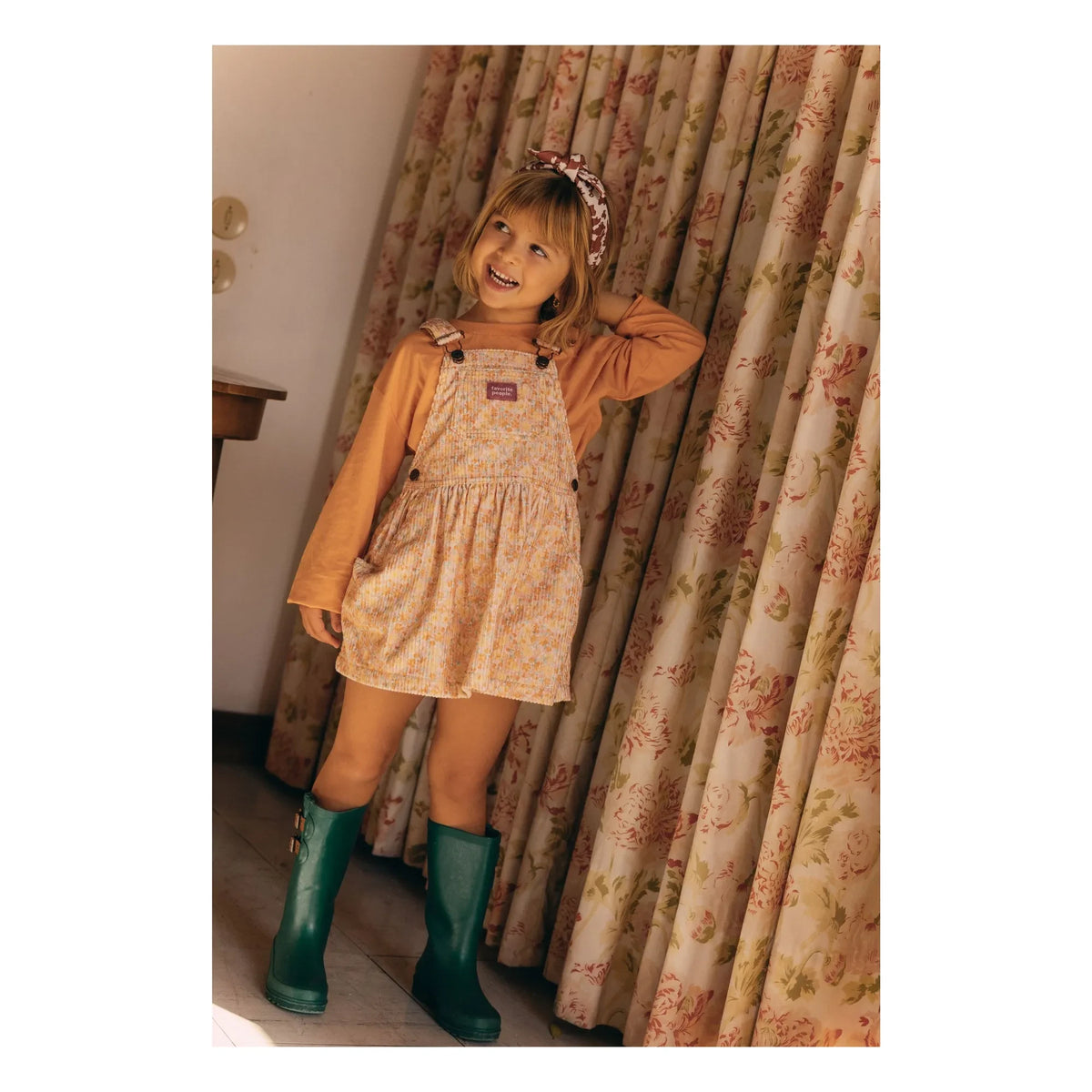 Favorite People - Neighbors Floral Print Overall Dress | Yellow