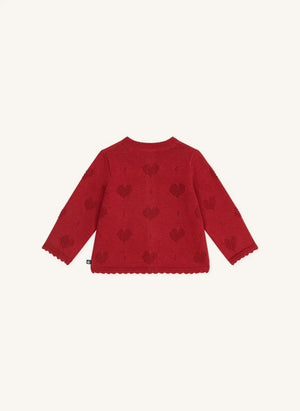 Petit Bateau - Organic cotton heart eyelet cardigan | Red