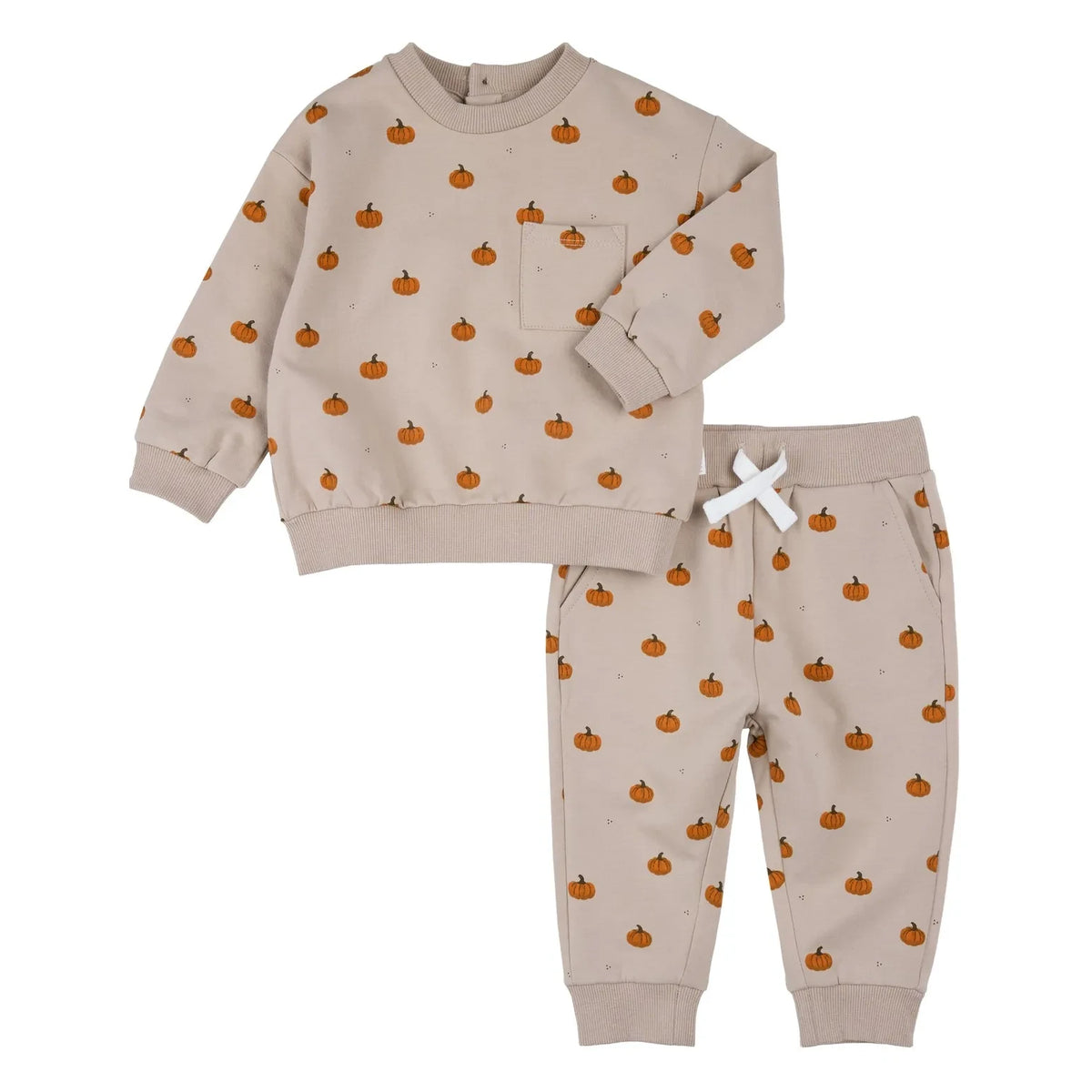 Petit Lem - Organic Cotton Pumpkin Sweatshirt and Jogger Set | Sand
