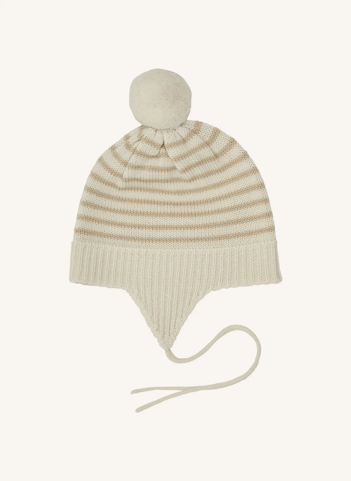 FUB - Merino Wool Striped Pom-Pom Beanie | Beige