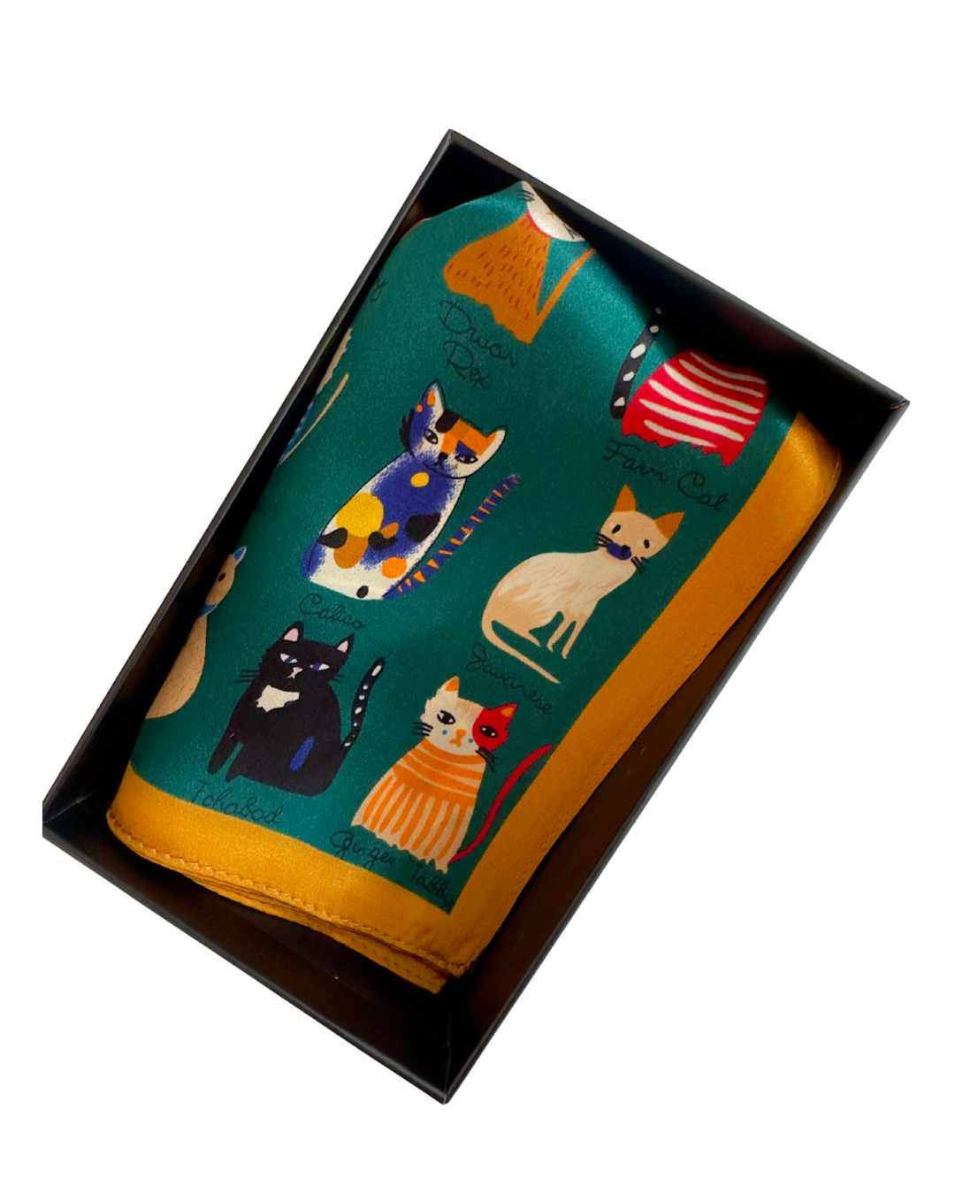 Baveal - Emerald Cats 100% Mulberry Silk Scarf – 53 cm