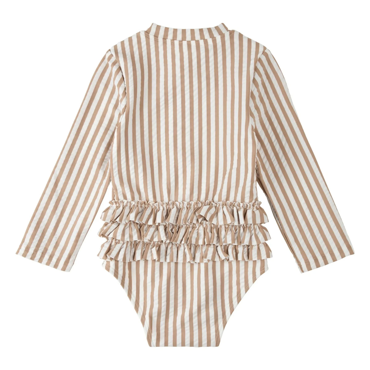 Petit Lem - Striped Long Sleeve Seersucker Swimsuit Recycled Fibers | Beige