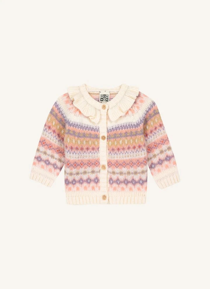 Bonton - Butterfly ruffle-collar cardigan | Ecru
