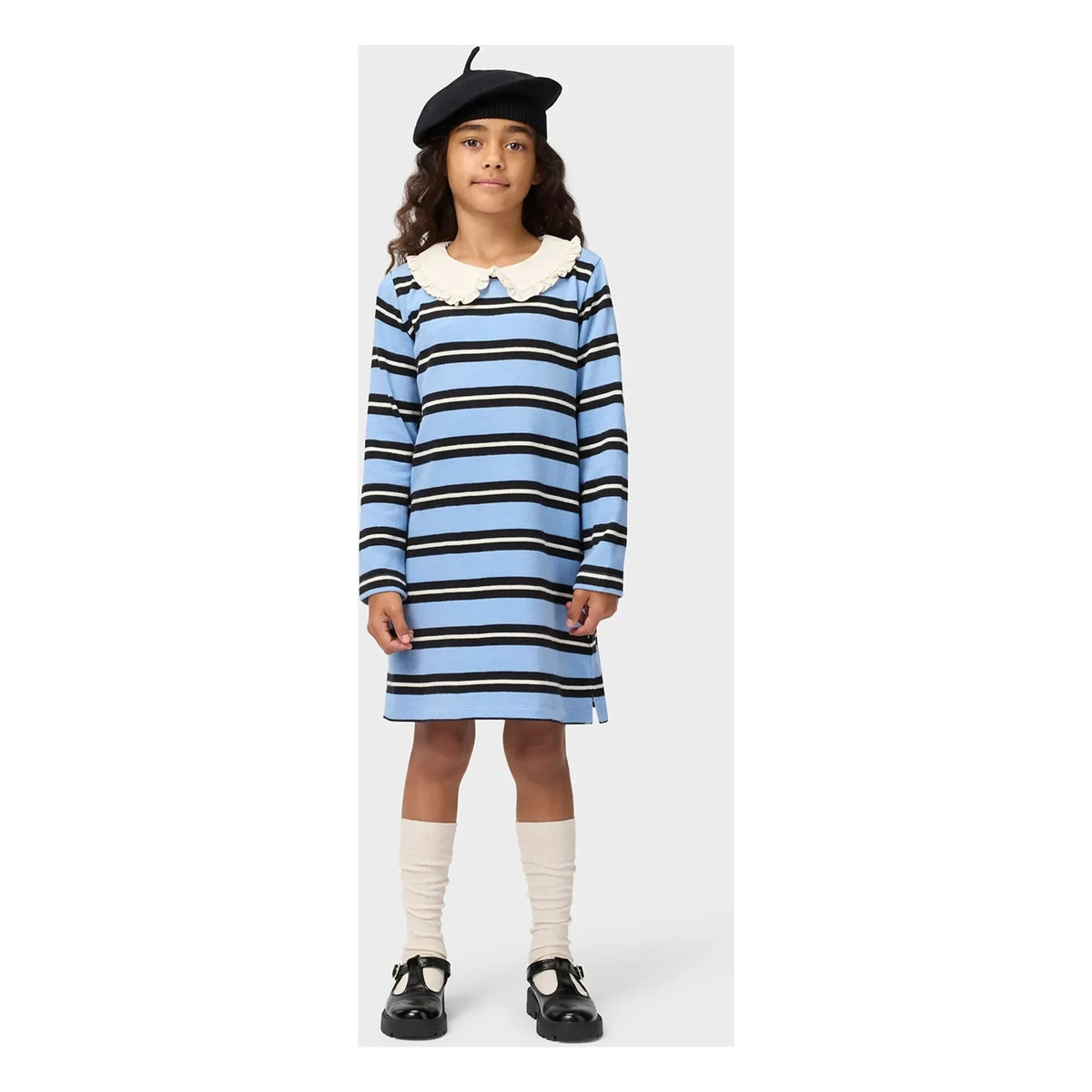 Molo - Chilla Striped Organic Cotton Claudine Collar Dress | Light Blue