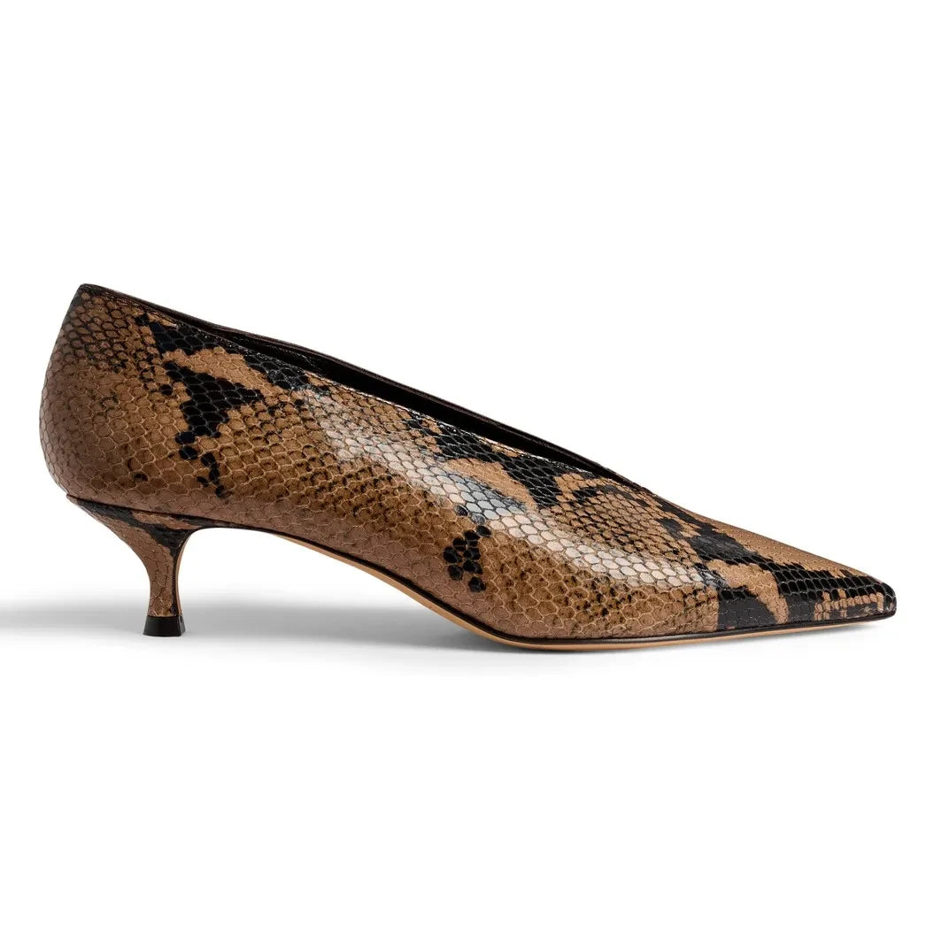 Le Monde Beryl - Leather python slippers | Dark brown