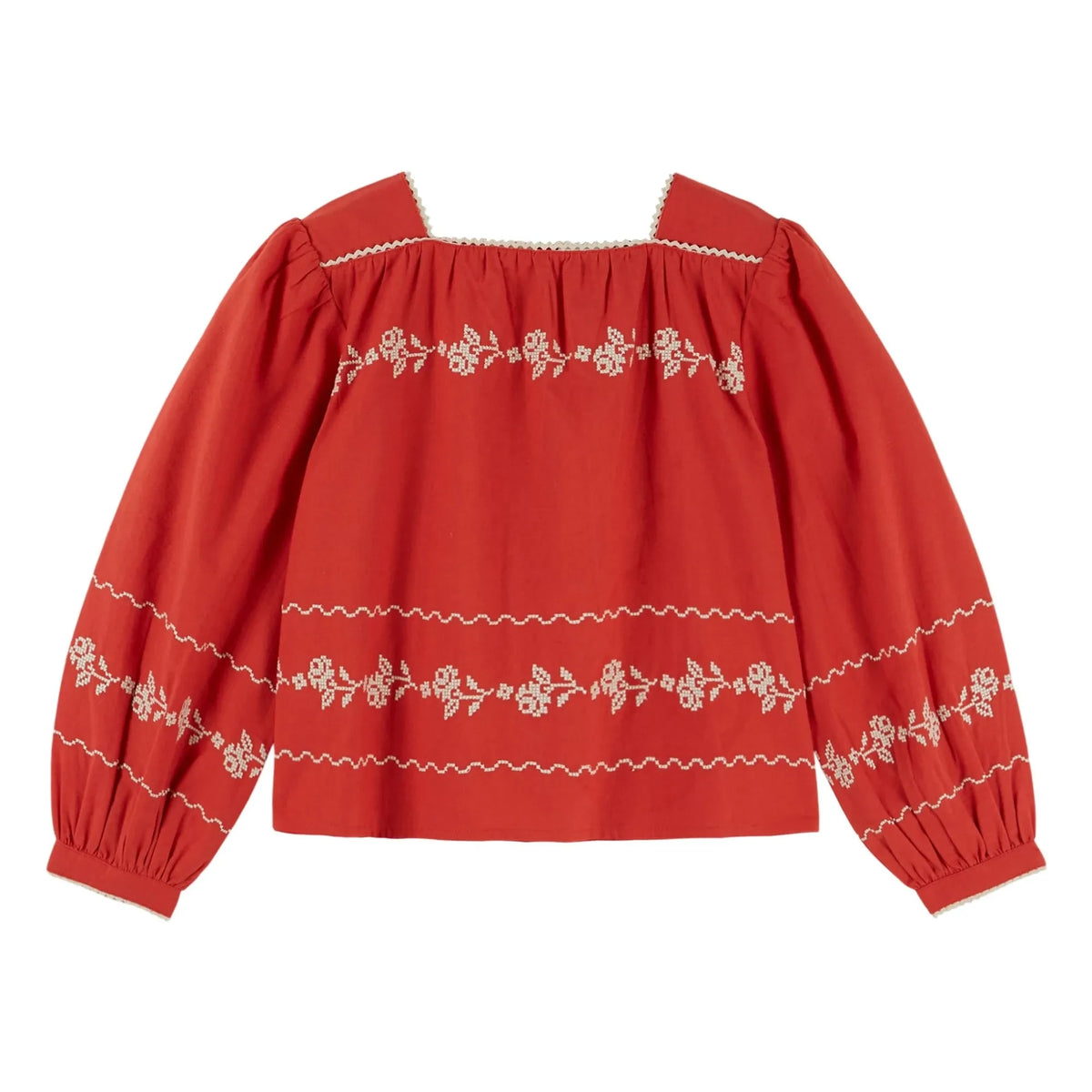 Emile et Ida - Organic Cotton Embroidered Blouse | Brick Red