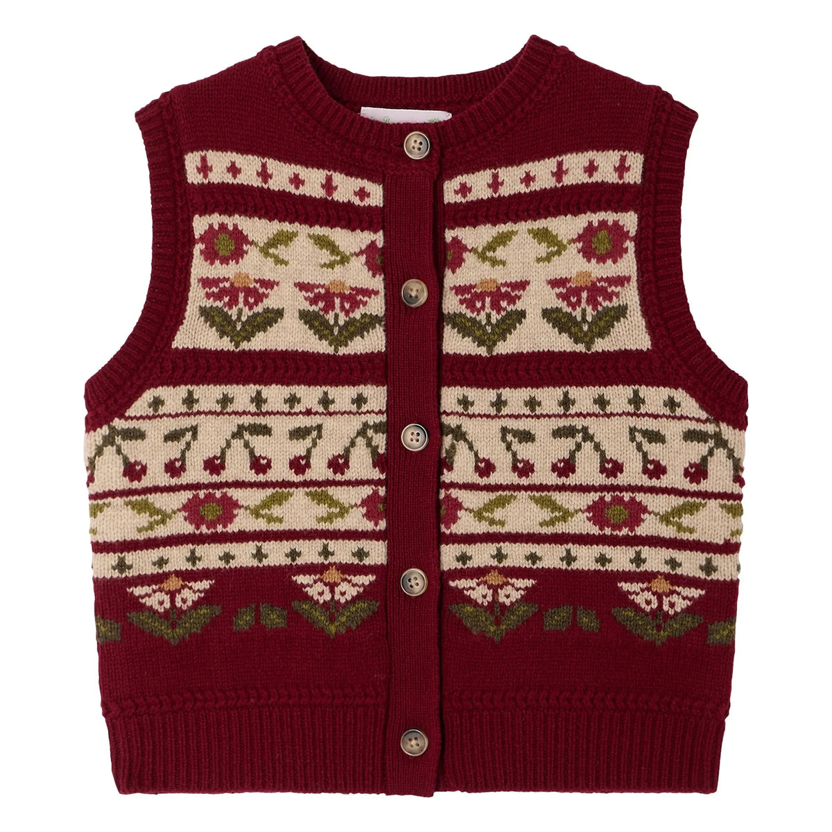 Bonpoint - Meriam Sleeveless Cardigan Wool Flowers | Burgundy