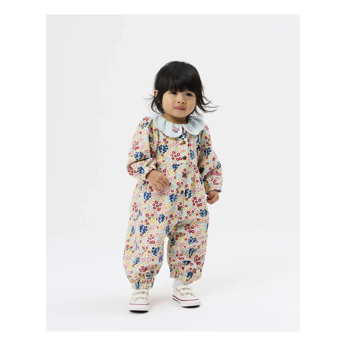 Goldie + Ace - Flower Pattern Denim Overalls | Light Blue