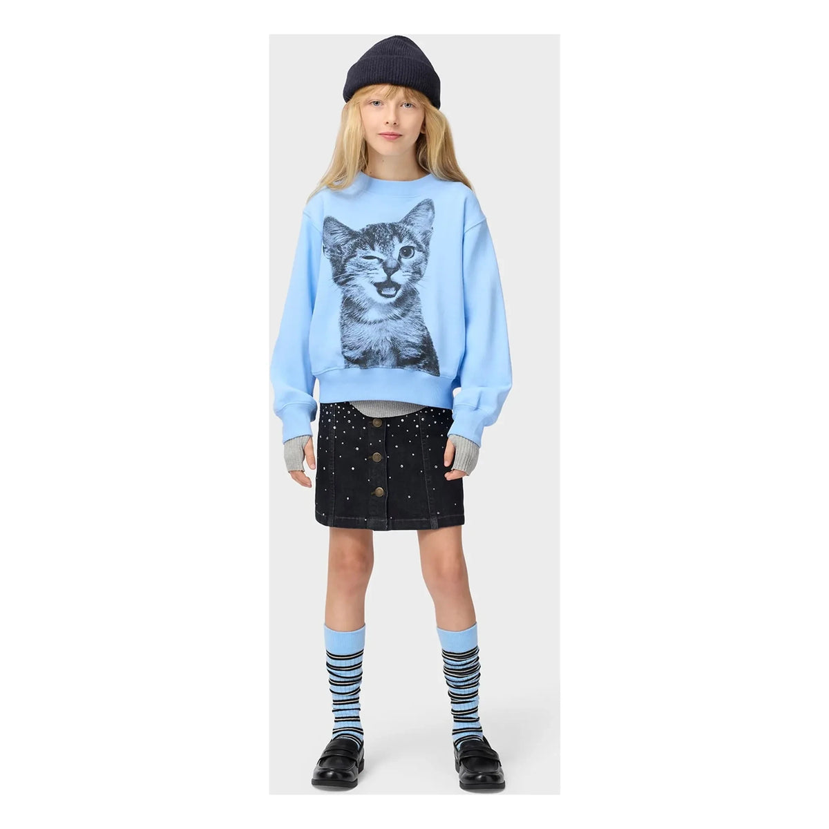 Molo - Marge Cat Organic Cotton Sweater | Light Blue