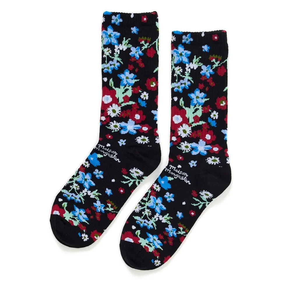 Maison Mangostan - Floral Patterned Socks | Black