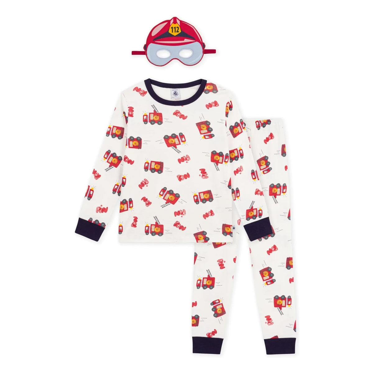 Petit Bateau - Organic Cotton Firefighter Pajama and Mask Set | White