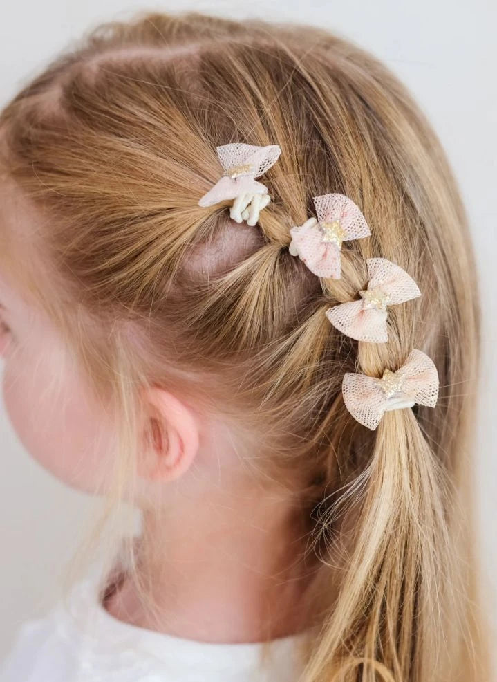 Mimi & Lula - 8-piece Mini Hair Clip Set Bow Tulle | Pale Pink