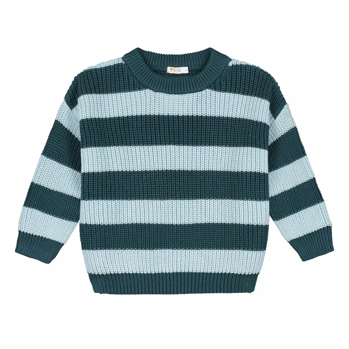 Yuki - Striped Organic Cotton Sweater | Peacock Blue