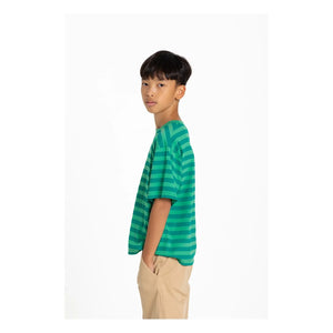 Smallable Kid - Nils Striped Organic Cotton T-shirt | Emerald green