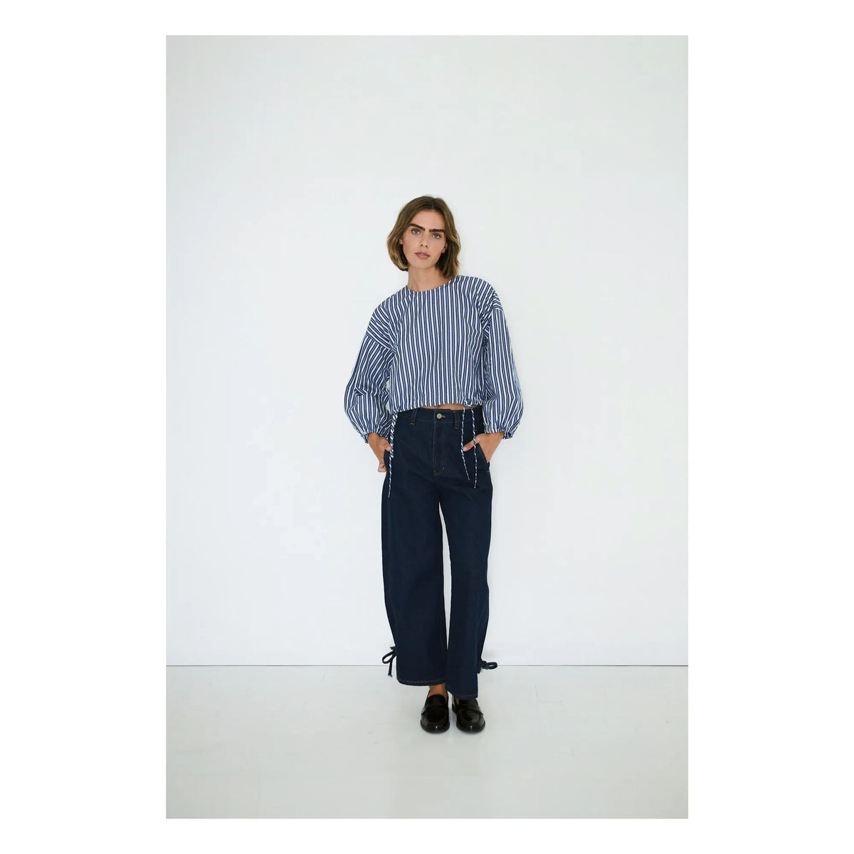 The Tiny Big Sister - Striped, Balloon Sleeve Blouse | Navy