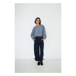 The Tiny Big Sister - Striped, Balloon Sleeve Blouse | Navy