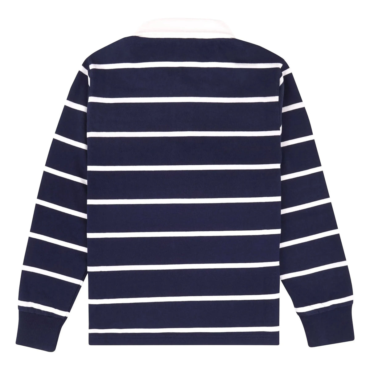Sporty & Rich - Rugby Polo Serif Logo Striped | Navy Blue