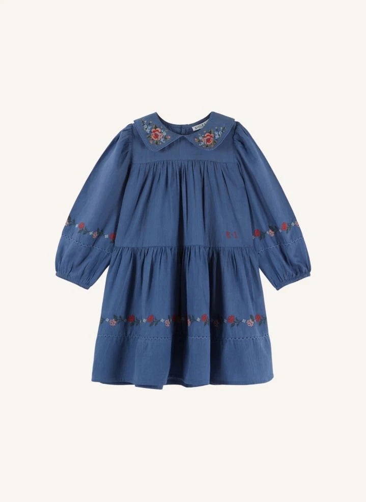 Emile et Ida - Cross Embroidered Dress | Blue