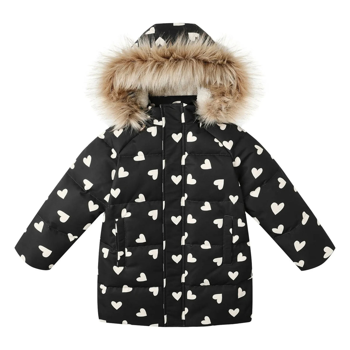 Rylee + Cru - Heart Print Puffer Jacket | Black