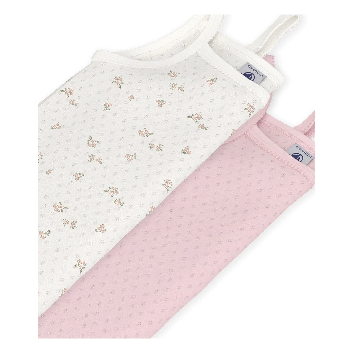 Petit Bateau - 2-Pack Holey Organic Cotton Floral Tanks | Pink