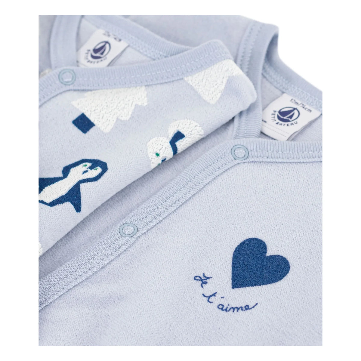 Petit Bateau - Snow God Velvet Organic Cotton 2-Pack Pajama Set | Blue