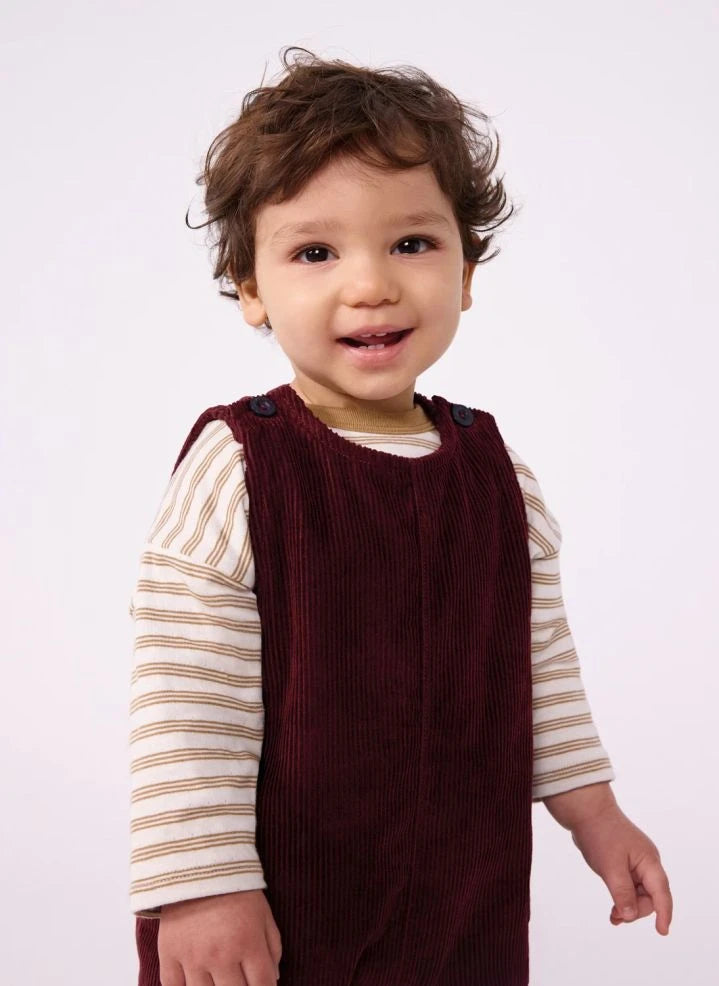 Petit Bateau - Velvet-Textured Organic Cotton Romper | Burgundy