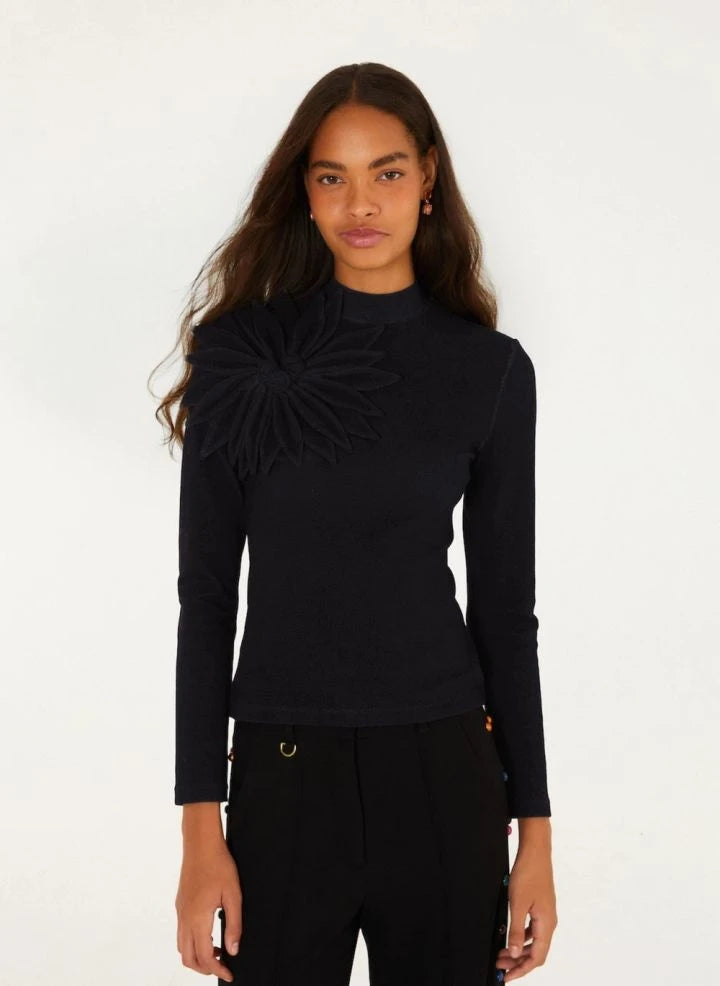 Farm Rio - Floral Long Sleeve Top | Black