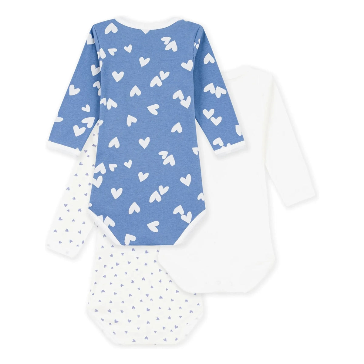 Petit Bateau - 3-Piece Organic Cotton Heart Bodysuit Set | Blue
