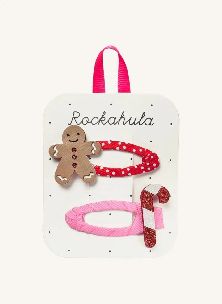 Rockahula Kids - 2-piece Gingerbread Man Hair Clip Set | Red