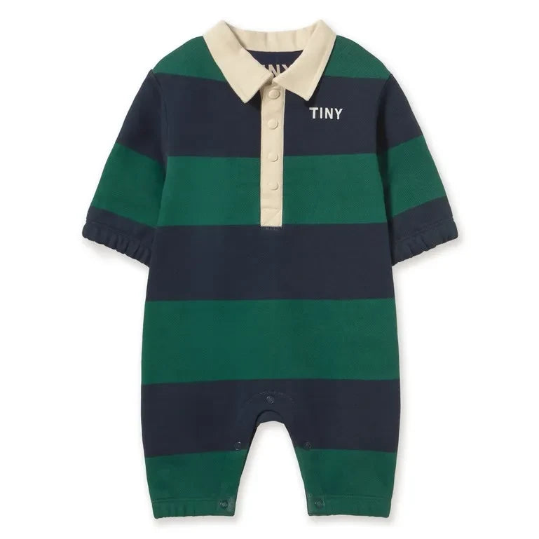 Tinycottons - Organic Cotton Striped Polo Romper | Green