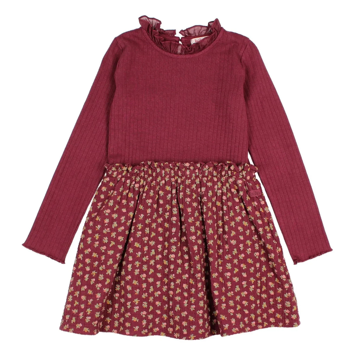 Búho - Cottage Fleurie Organic Cotton Double-Fabric Dress | Burgundy