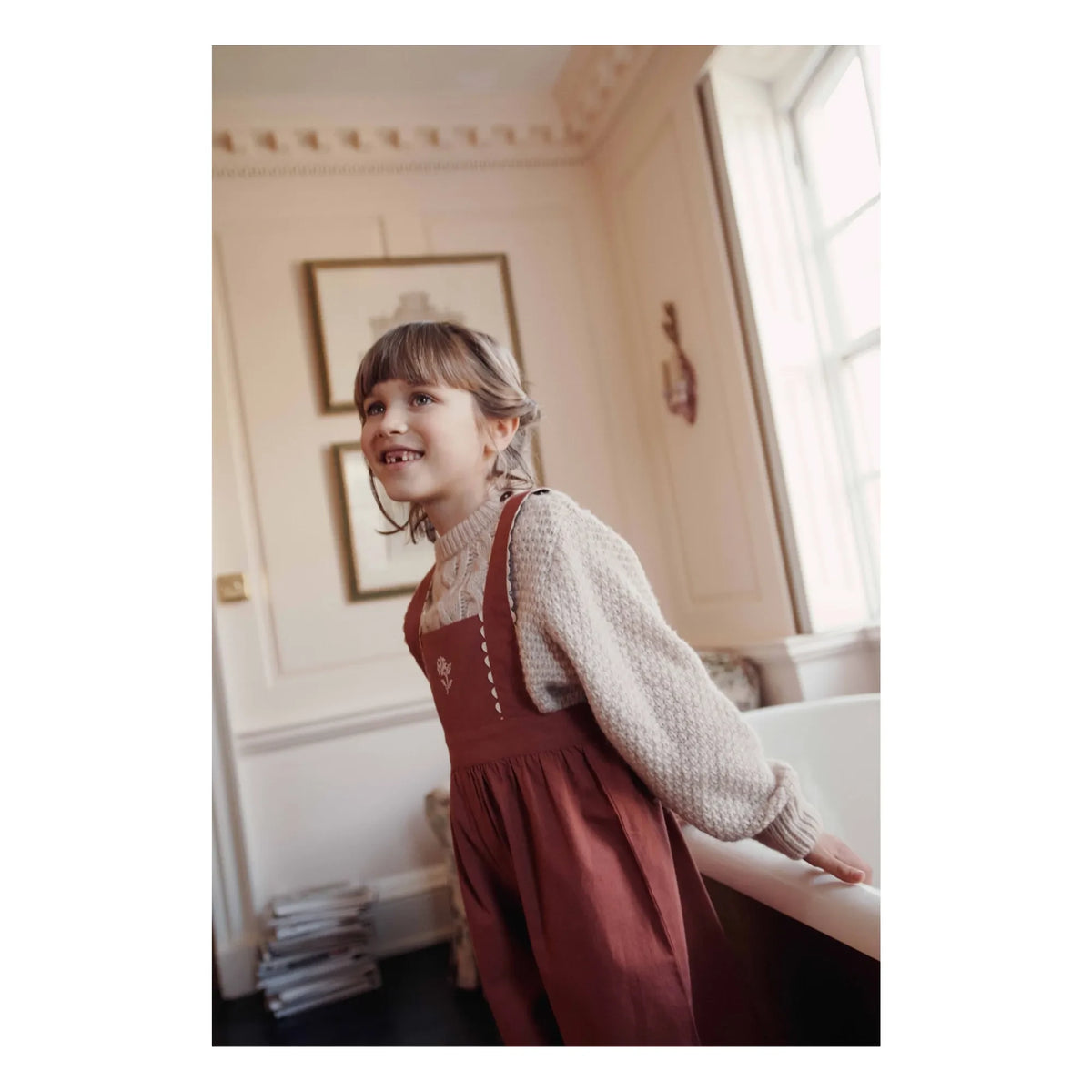 Emile et Ida - Organic cotton embroidered dungarees | Brick red