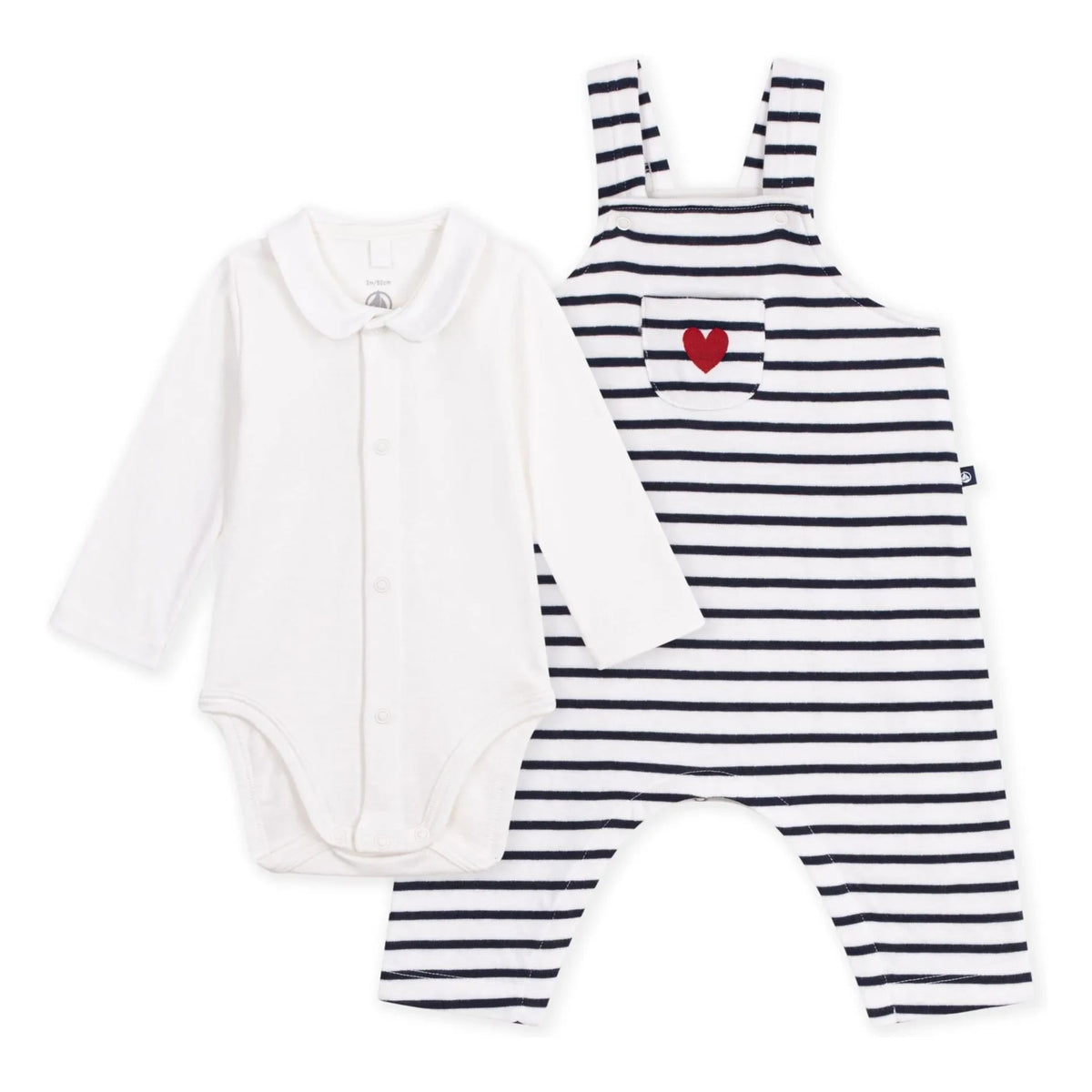 Petit Bateau - Organic cotton striped overall and body set | White