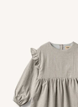 Wheat - Gro Checked organic cotton dress | Grey