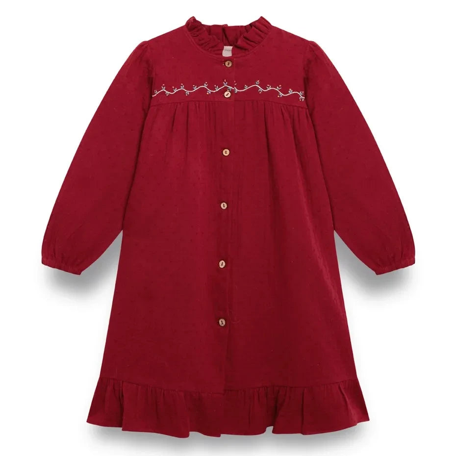 birinit - Drawstring Neck Dress Organic Cotton | Burgundy