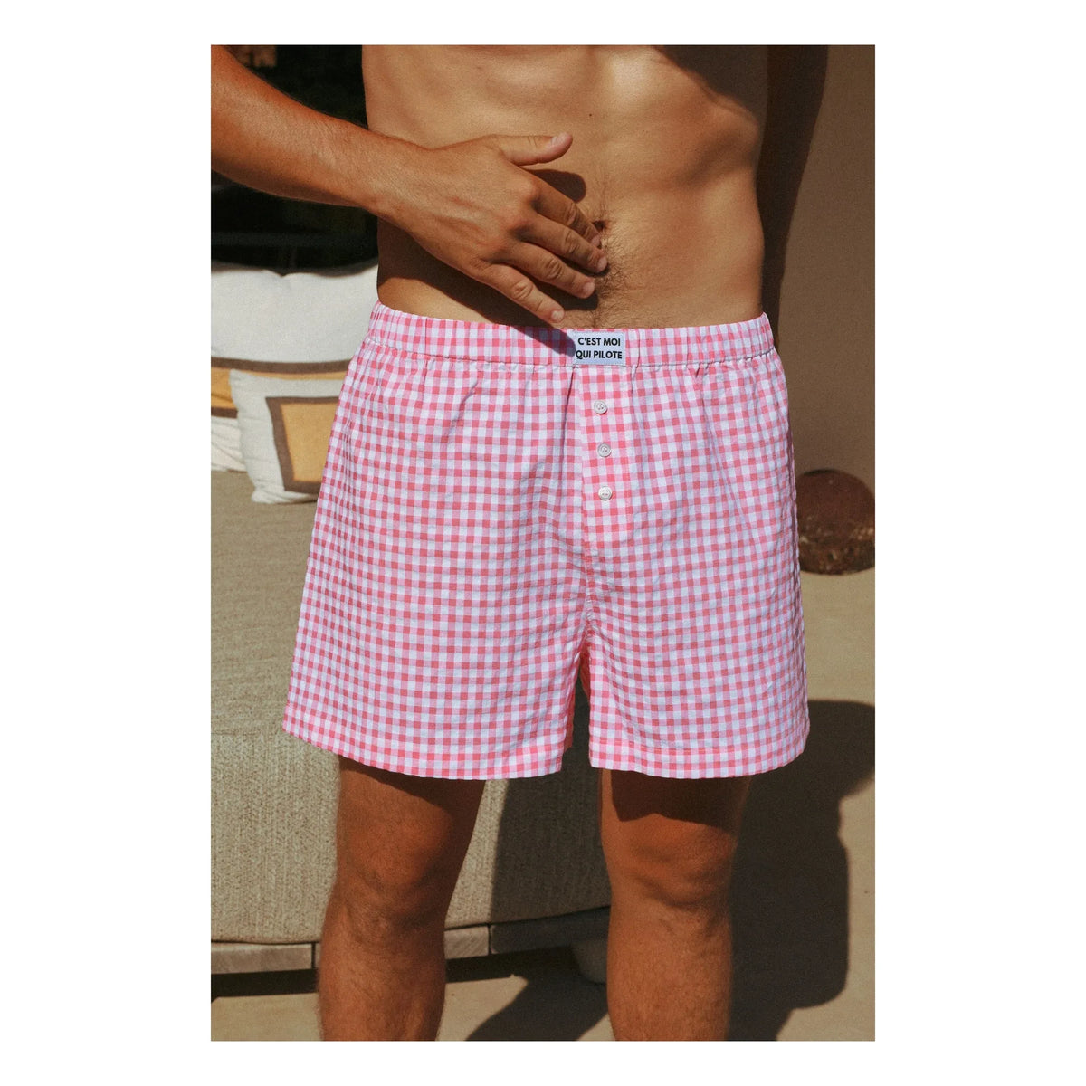 C'est Moi Qui Pilote - Vichy Boxer Shorts | Pink
